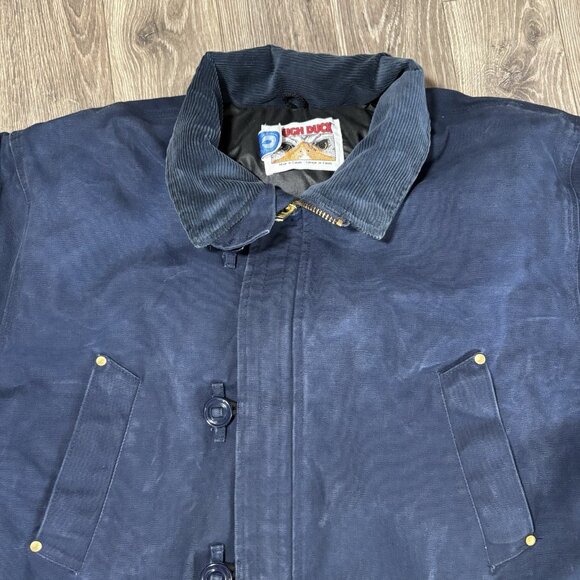 VTG Tough Duck Down Filled Work Jacket Mens 2XL Long Canvas Corduroy Collar Coat - Picture 2 of 16